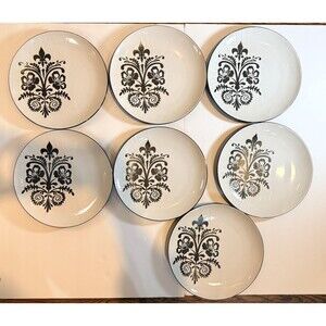 La Dolce Vita by J.A. Designs Dinner Plates Fleur De Lis Collection Black LOT 7